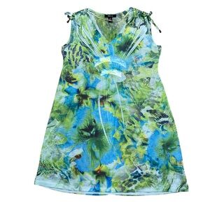 Style & Co Sleeveless Dress Women’s L Green Floral Mini Casual V Neck Macy’s